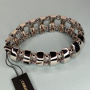 Christian Siriano Biker Bracelet Clasp Chunky Chain Link Silver Tone Met…